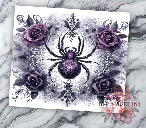 Gothic Halloween Spider 20 oz Skinny Tumbler Sublimation Design, Straight & Tapered Tumbler Png, Halloween Spider Web Floral Tumbler Png, Digital Download PNG Sublimation Li Zamperini 