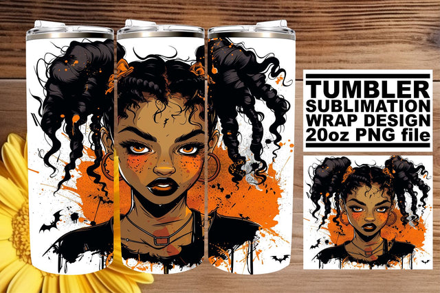 Gothic Halloween Tumbler Design Watercolor Afro Woman Sublimation afrosvg 