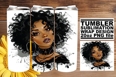 Gothic Halloween Tumbler Design Watercolor Afro Woman Sublimation afrosvg 