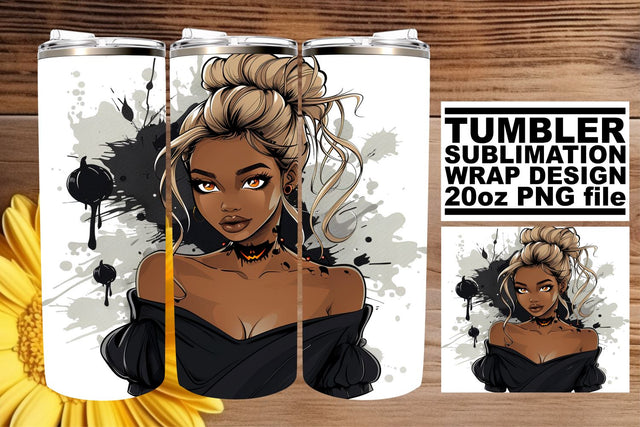 Gothic Halloween Tumbler Wrap African American Portrait Sublimation afrosvg 