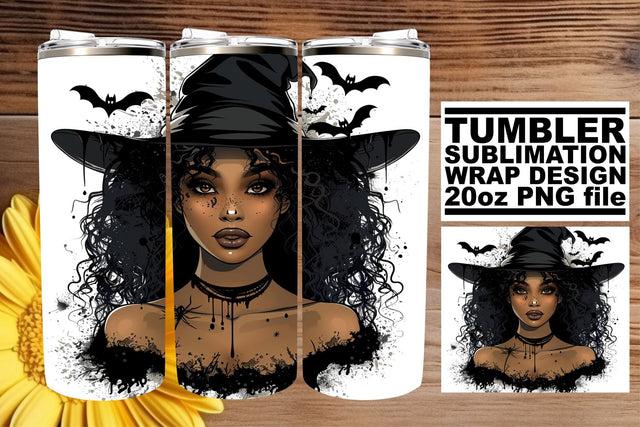 Gothic Halloween Tumbler Wrap Featuring African American Woman Sublimation afrosvg 