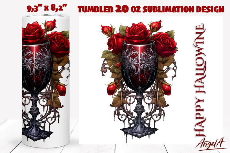 Gothic halloween tumbler wrap, Happy Halloween quote, wine Sublimation Angelina Semenova 