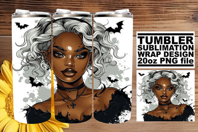 Gothic Halloween Tumbler Wrap Watercolor Afro Portrait Sublimation afrosvg 
