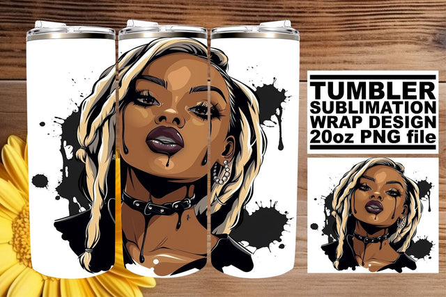 Gothic Halloween Tumbler Wrap Watercolor Afro Portrait Sublimation afrosvg 