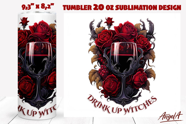 Gothic halloween tumbler wrap, witch quotes, wine, red roses Sublimation Angelina Semenova 