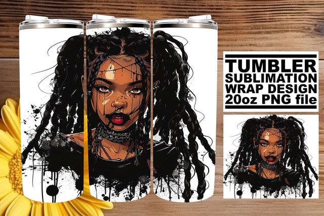Gothic Halloween Tumbler Wrap with Watercolor Afro Woman Sublimation afrosvg 