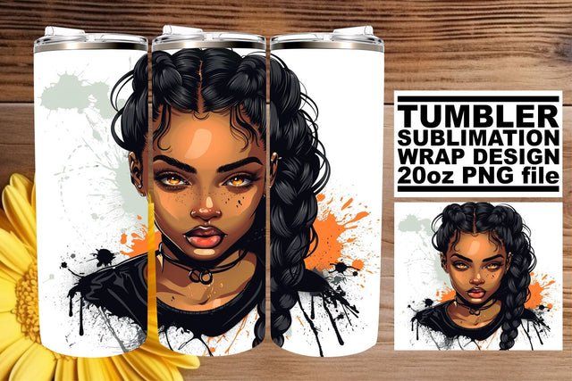 Gothic Halloween Tumbler Wrap with Watercolor Afro Woman Sublimation afrosvg 