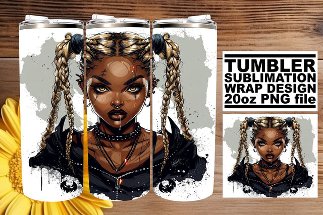 Gothic Halloween Watercolor Afro Woman 20oz Tumbler Wrap Sublimation afrosvg 