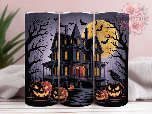 Gothic Haunted House Spooky Halloween Tumbler, Gothic Halloween Wrap, 20Oz Skinny Tumbler, Spooky Mansion Sublimation, Dark Haunted Drinkware, Creepy Gothic Scene, Halloween Horror Tumbler Sublimation Li Zamperini 