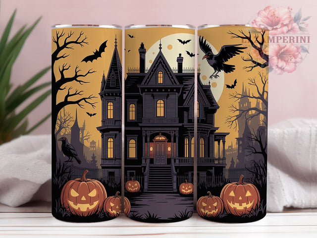 Gothic Haunted House Spooky Halloween Tumbler, Gothic Halloween Wrap, 20Oz Skinny Tumbler, Spooky Mansion Sublimation, Dark Haunted Drinkware, Creepy Gothic Scene, Halloween Horror Tumbler Sublimation Li Zamperini 