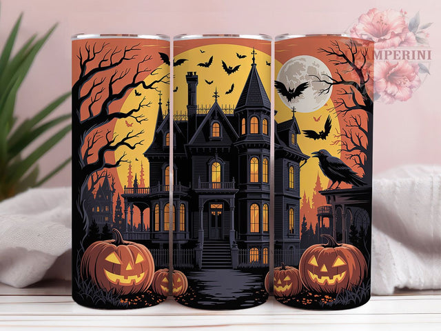 Gothic Haunted House Spooky Halloween Tumbler, Gothic Halloween Wrap, 20Oz Skinny Tumbler, Spooky Mansion Sublimation, Dark Haunted Drinkware, Creepy Gothic Scene, Halloween Horror Tumbler Sublimation Li Zamperini 