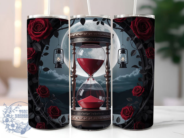 Gothic Hourglass Moon Roses Tumbler, Dark Romantic Moon Wrap, 320Oz Tumbler Sublimation, Gothic Roses Design, Moon And Roses Tumbler, Victorian Gothic Drinkware, Elegant Dark Floral Wrap Sublimation ToriDesigns 