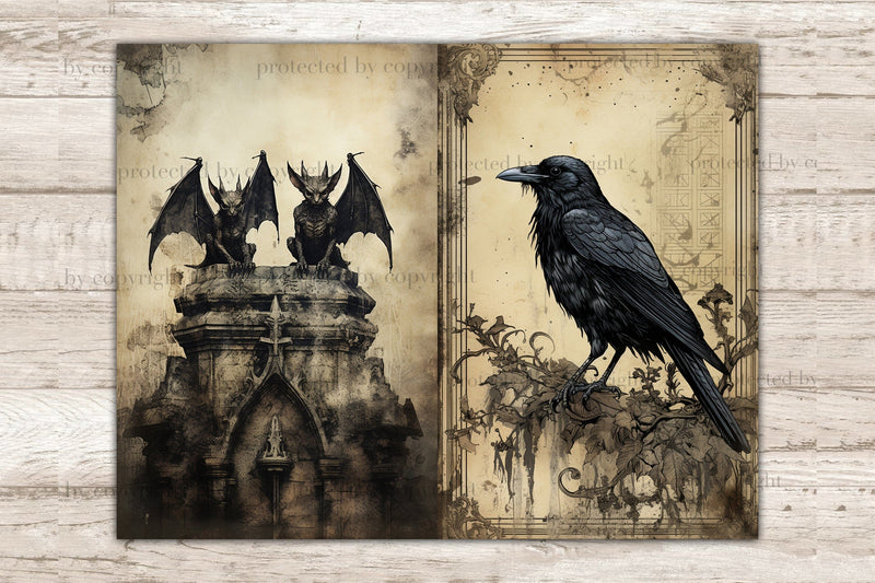 Gothic Junk Journal Pages | Vintage Digital Collage Sheet - So Fontsy