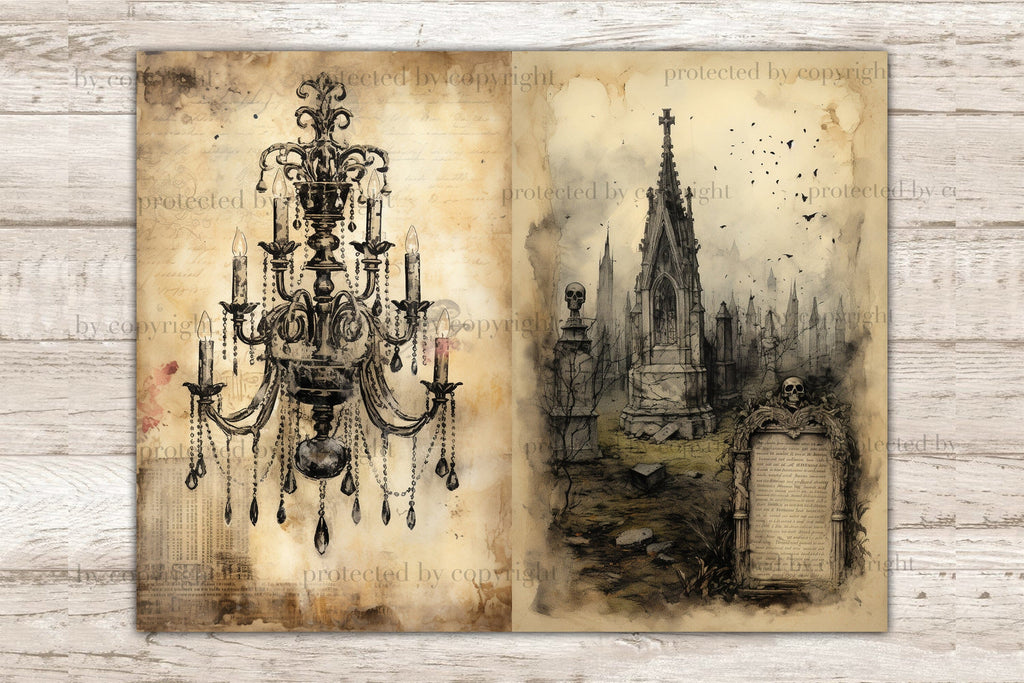 Gothic Junk Journal Pages | Vintage Digital Collage Sheet - So Fontsy