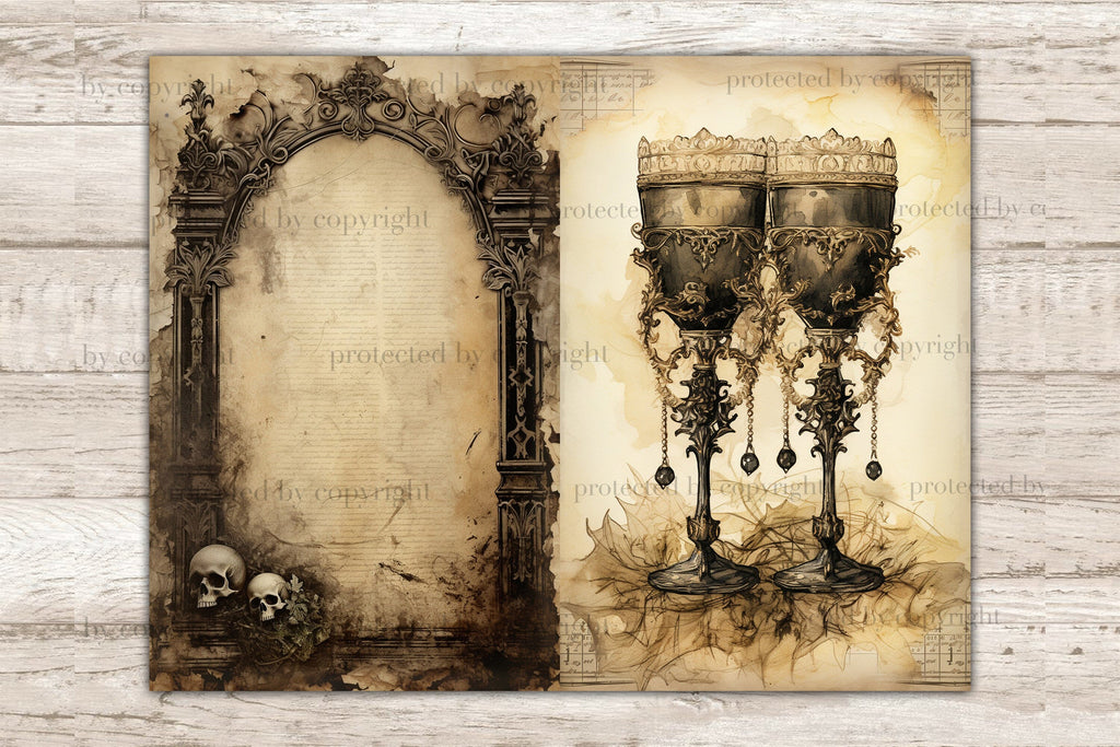 Gothic Junk Journal Pages | Vintage Digital Collage Sheet - So Fontsy