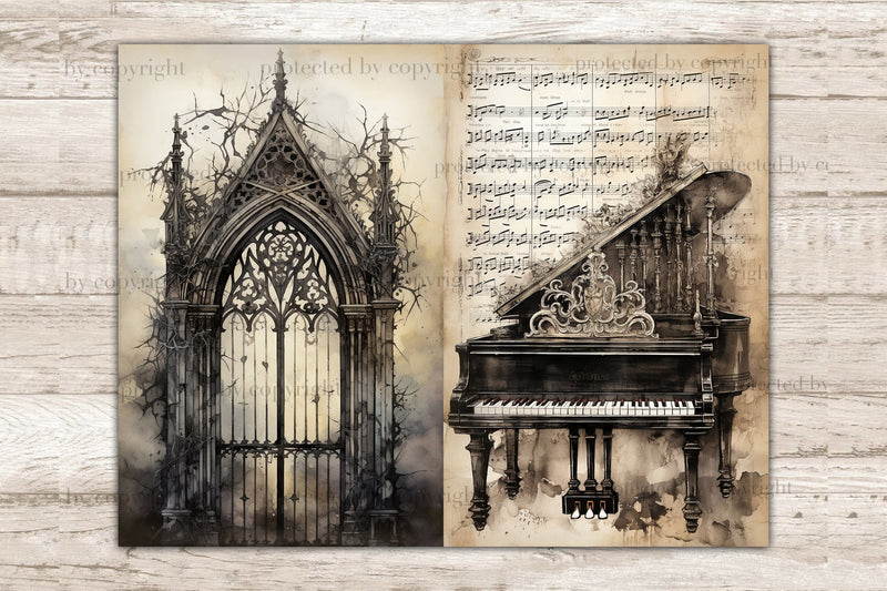 Gothic Junk Journal Pages | Vintage Digital Collage Sheet - So Fontsy