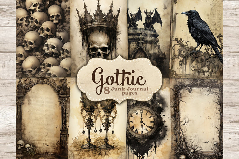 Gothic Junk Journal Pages | Vintage Digital Collage Sheet - So Fontsy