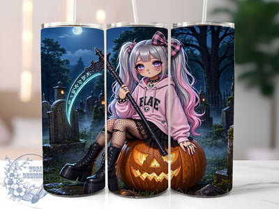 Gothic Kawaii Girl 20oz Tumbler, Kawaii Girl, Gothic Style, Cute Spooky, Dark Glam, 20oz Wrap, Sublimation Tumbler, Whimsical Gothic Sublimation ToriDesigns 