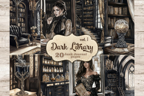 Gothic Library Junk Journal Kit | Dark Academia Halloween SVG GlamArtZhanna 