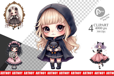 Gothic Lolita Dolls Clipart Sublimation artnoy 