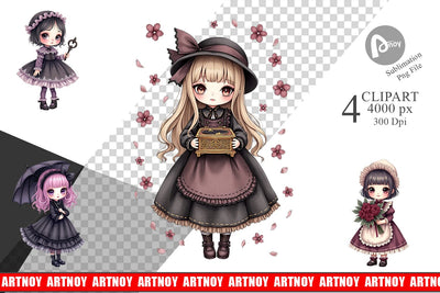 Gothic Lolita Dolls Clipart Sublimation artnoy 