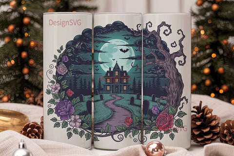 Gothic Mansion Halloween 20oz Tumbler Sublimation DesignSVG 