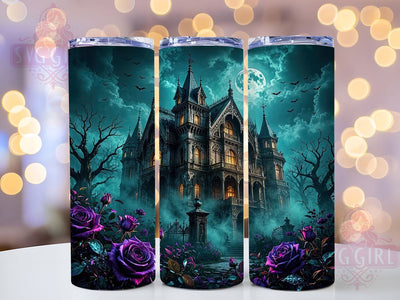Gothic Mansion Moonlight 20oz Tumbler, Haunted House, Night Scene, Moody Atmosphere, Dark Fantasy, Victorian Architecture, Mystical Glow, Sublimation Wrap Sublimation SvggirlplusArt 