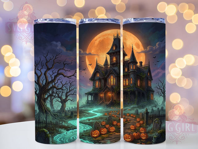 Gothic Mansion Teal Stream 20oz Tumbler, Haunted House, Teal Water, Moody Atmosphere, Dark Fantasy, Victorian Architecture, Mystical Glow, Sublimation Wrap Sublimation SvggirlplusArt 
