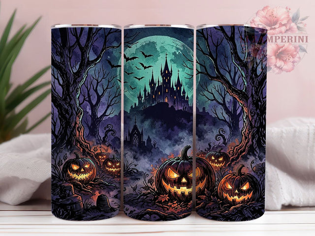 Gothic Moon Pumpkin Glow 20oz Tumbler, Moon Motif, Pumpkin Accent, Gothic Theme, Glow Art Design, Spooky Flair, Sublimation Wrap, 20oz Tumbler Sublimation Li Zamperini 