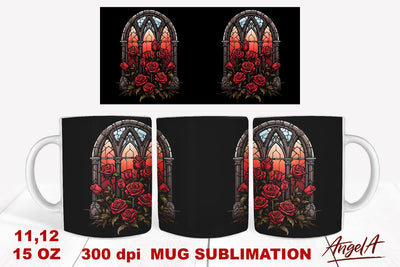 Gothic mug sublimation wrap / gothic window, red roses png Sublimation Angelina Semenova 