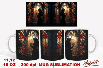 Gothic mug sublimation wrap / gothic window, roses, girl png Sublimation Angelina Semenova 