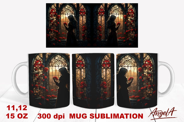 Gothic mug sublimation wrap / gothic window, roses, girl png Sublimation Angelina Semenova 