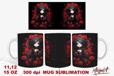 Gothic mug sublimation wrap / roses, anime girl, black cat Sublimation Angelina Semenova 