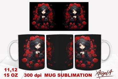 Gothic mug sublimation wrap / roses, anime girl, black cat Sublimation Angelina Semenova 