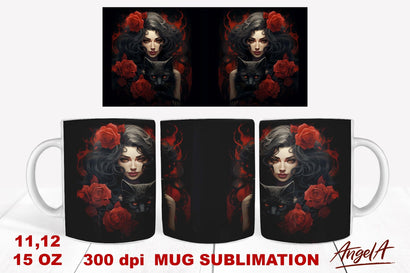 Gothic mug sublimation wrap / roses, witchy woman, black cat Sublimation Angelina Semenova 