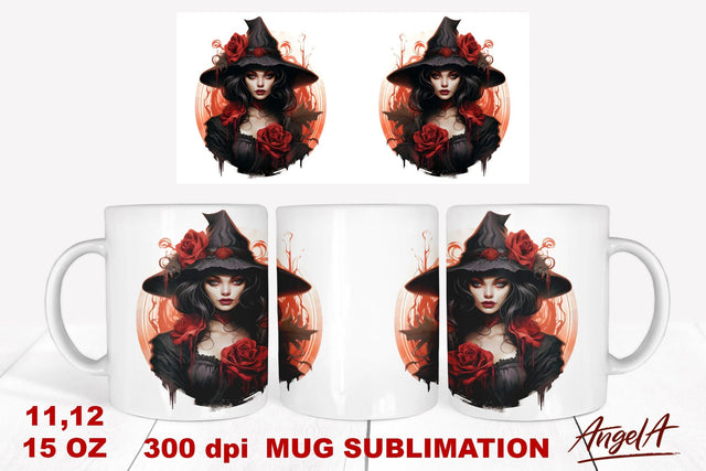 Gothic mug sublimation wrap / witchy fashion girl, red roses Sublimation Angelina Semenova 