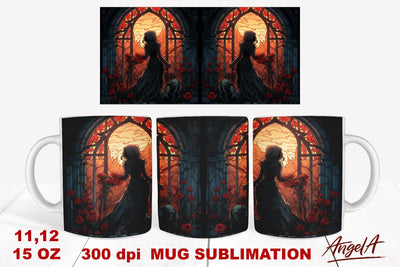 Gothic mug sublimation wrap / woman, gothic window, roses Sublimation Angelina Semenova 