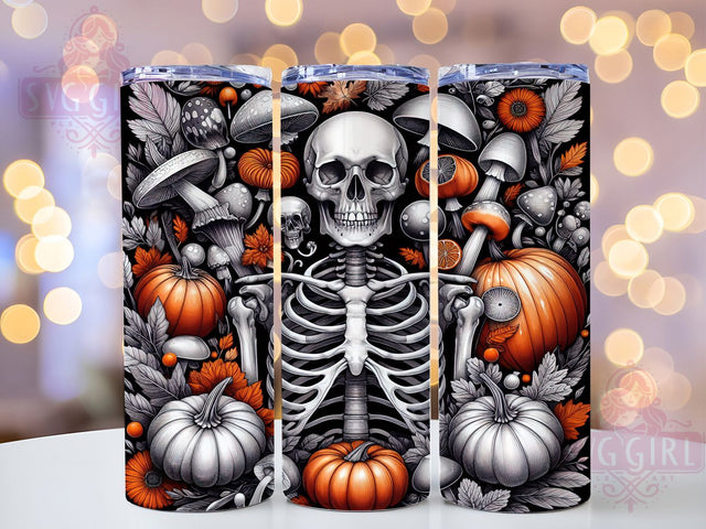 Gothic Mushroom Cottagecore Skeleton Tumbler, Mushroom Skeleton Wrap, Dark Cottagecore Design, 20Oz Skinny Tumbler, Skeleton And Mushrooms Sublimation, Spooky Botanical Drinkware, Gothic Nature Tumbler Sublimation SvggirlplusArt 