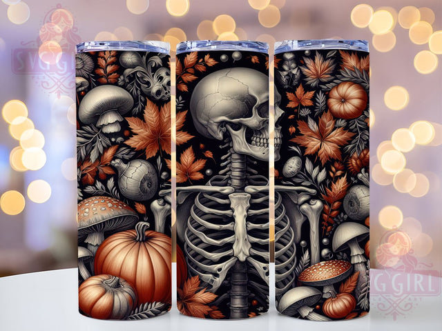 Gothic Mushroom Cottagecore Skeleton Tumbler, Mushroom Skeleton Wrap, Dark Cottagecore Design, 20Oz Skinny Tumbler, Skeleton And Mushrooms Sublimation, Spooky Botanical Drinkware, Gothic Nature Tumbler Sublimation SvggirlplusArt 
