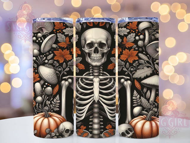 Gothic Mushroom Cottagecore Skeleton Tumbler, Mushroom Skeleton Wrap, Dark Cottagecore Design, 20Oz Skinny Tumbler, Skeleton And Mushrooms Sublimation, Spooky Botanical Drinkware, Gothic Nature Tumbler Sublimation SvggirlplusArt 