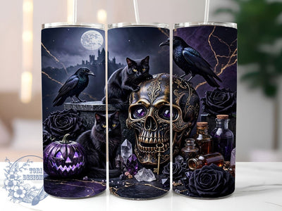 Gothic Occult Purple Skull 20oz Tumbler, Gothic Skull Motif, Occult Purple Design, Dark Fantasy Theme, Mystical Accent, Whimsical Charm, Sublimation Wrap, 20oz Tumbler Sublimation ToriDesigns 