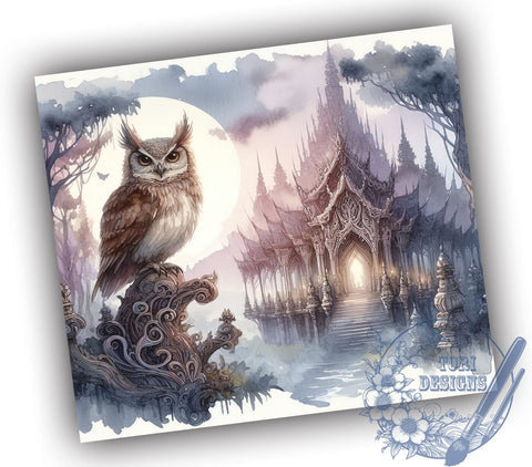 Gothic Owl in Cathedral 20oz Skinny Tumbler, Owl Tumbler Png, Straight & Tapered Tumbler Wrap, Instant Digital Download Sublimation ToriDesigns 