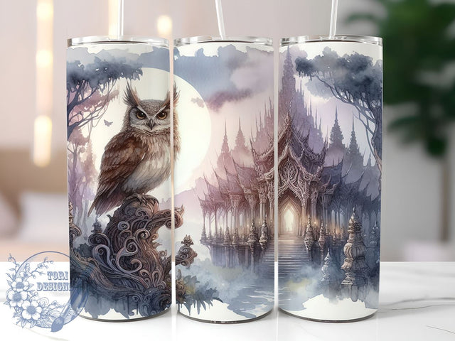 Gothic Owl in Cathedral 20oz Skinny Tumbler, Owl Tumbler Png, Straight & Tapered Tumbler Wrap, Instant Digital Download Sublimation ToriDesigns 
