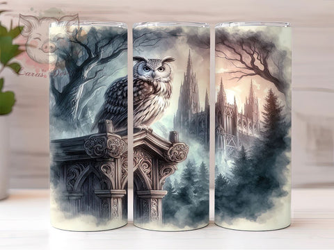 Gothic Owl in Cathedral 20oz Tumbler Png, Straight & Tapered Tumbler Png, Owl Tumbler Png, Digital Download PNG Sublimation Lara' s Designs 