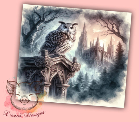 Gothic Owl in Cathedral 20oz Tumbler Png, Straight & Tapered Tumbler Png, Owl Tumbler Png, Digital Download PNG Sublimation Lara' s Designs 