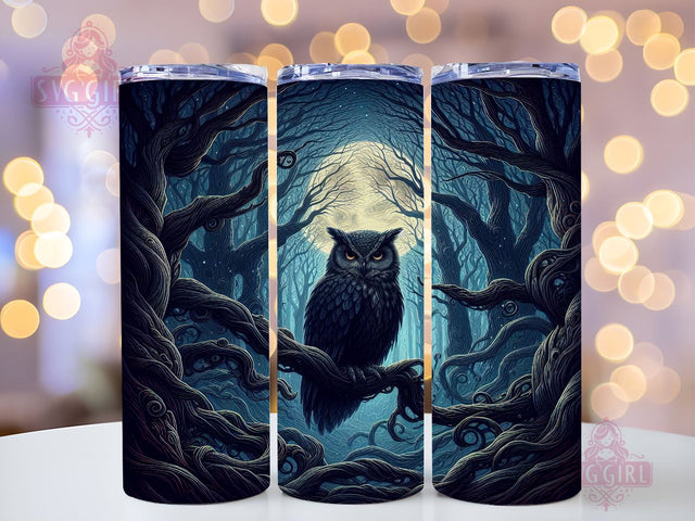Gothic Owl in Forest 20oz Tumbler Wrap Sublimation Design, Straight Tapered Tumbler Wrap, Owl Tumbler Png, Instant Digital Download Sublimation SvggirlplusArt 
