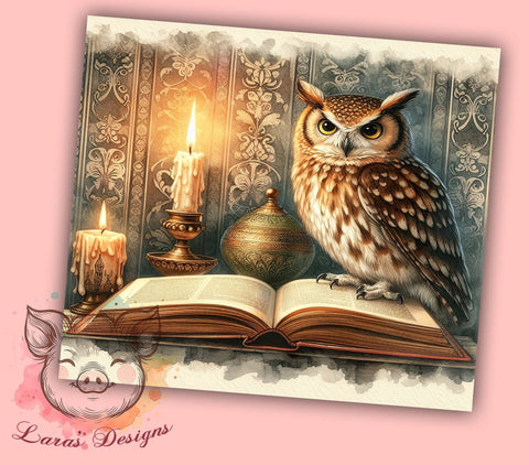 Gothic Owl in Library 20oz Tumbler Png, Straight & Tapered Tumbler Png, Owl Tumbler Png, Digital Download PNG Sublimation Lara' s Designs 