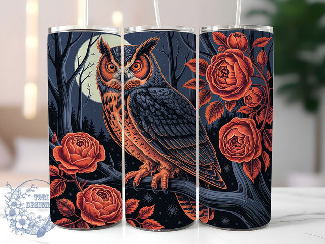 Gothic Owl Red Roses Halloween Tumbler, Red Roses Owl Wrap, Gothic Owl Sublimation, Spooky Owl Drinkware, Haunted Forest Tumbler, Autumn Owl Cup Design, Dark Floral Owl Tumbler Sublimation ToriDesigns 
