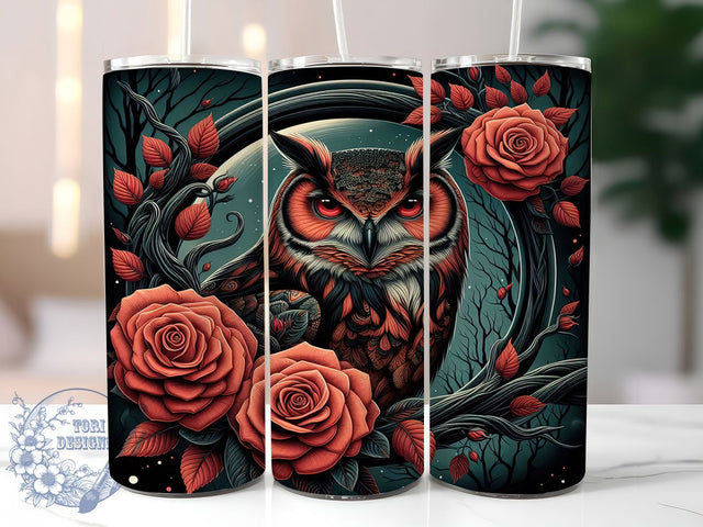 Gothic Owl Red Roses Halloween Tumbler, Red Roses Owl Wrap, Gothic Owl Sublimation, Spooky Owl Drinkware, Haunted Forest Tumbler, Autumn Owl Cup Design, Dark Floral Owl Tumbler Sublimation ToriDesigns 