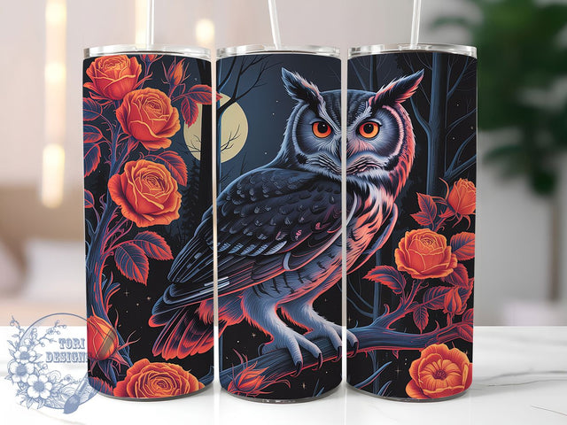Gothic Owl Red Roses Halloween Tumbler, Red Roses Owl Wrap, Gothic Owl Sublimation, Spooky Owl Drinkware, Haunted Forest Tumbler, Autumn Owl Cup Design, Dark Floral Owl Tumbler Sublimation ToriDesigns 